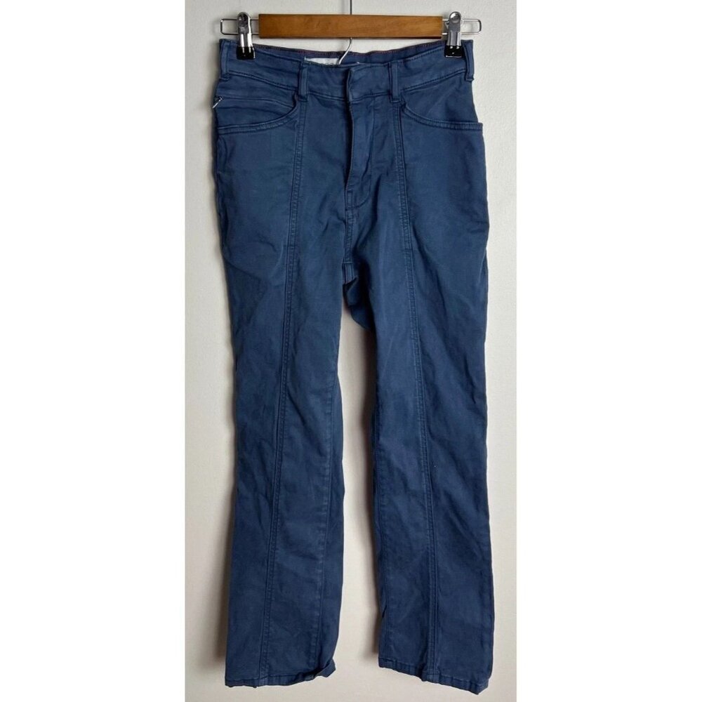 Pilcro Navy Blue Straight Pants Front Seam Trousers Size 27 Stretch Cargo Look